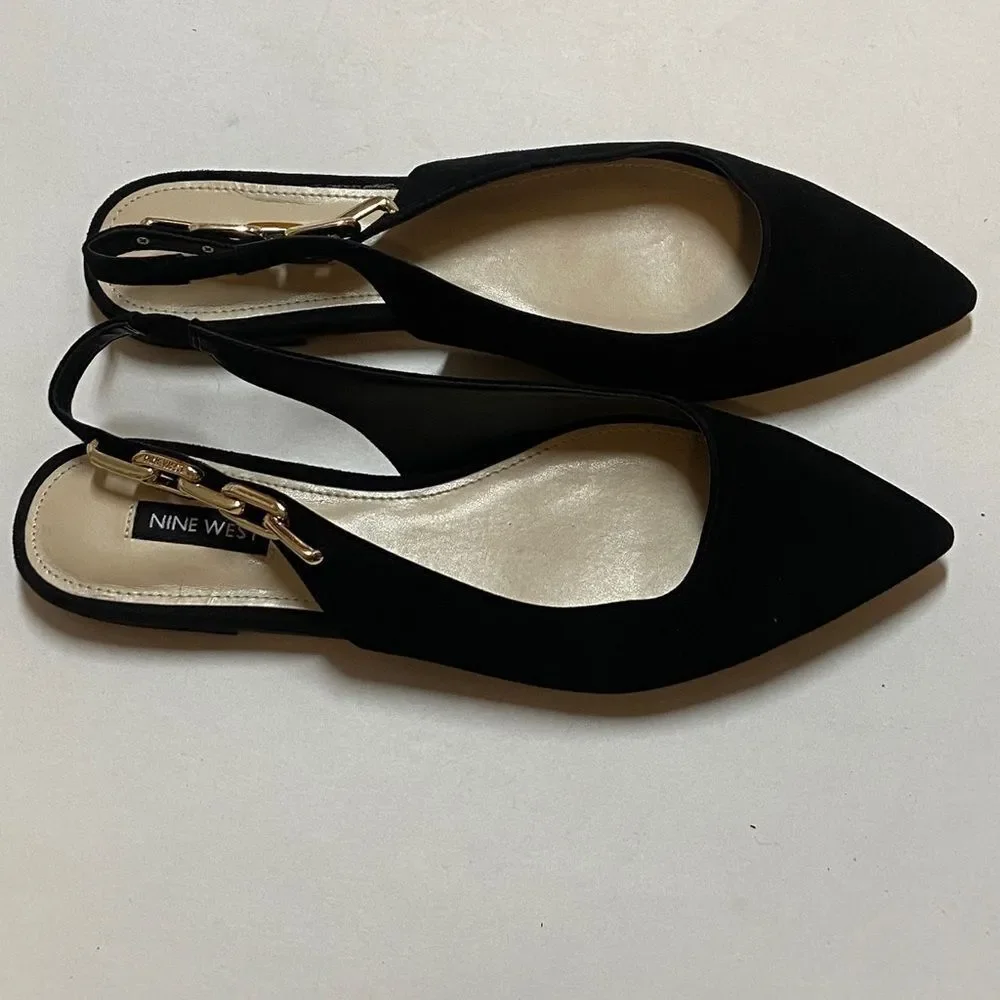 Nine West Babby Black Pointed Toe Slingback Heels Size 9M